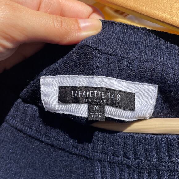 Lafayette 148 – Navy Blue Cinched Hem Wool Blend Sweater - Picture 6 of 7